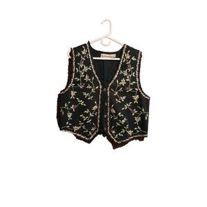 Tanzara International Women's Blue Vest Embroidered Size M 100% Cotton Vintage